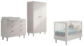 Set Complet Mobilier Cameră Bebelus Forrest Beech, din Lemn Masiv de Fag, Alb: Pătuț (60x120 cm), Comodă cu 3 Sertare, Suport de Înfășat și Dulap cu