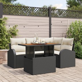 vidaXL Set de Dining pentru Grădină cu Perne Negră Poliratan Acacia