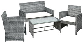 Outsunny Set Mobilier de Extern in PE Rattan Canapea si 2 Fotolii si Perna Gri | Aosom Romania