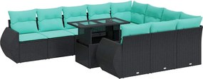 vidaXL Set canapele grădină cu perne 11 piese, negru, poliratan/acacia