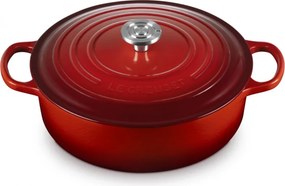 Tigaie din fonta Le Creuset 21179300602430, 30 cm, 6,2 l, Capac etans pentru pastrarea aromelor, Cuptor pana la 260°C, Toate plitele inclusiv inductie, Rosu