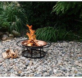 Vatră portabilă pe lemn cu grătar neagră/cupru