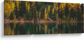 Tablou cu lac de pădure (cu ceas) (90x30 cm)