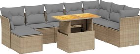 vidaXL Set canapele de grădină, 9 piese, cu perne, bej, poliratan