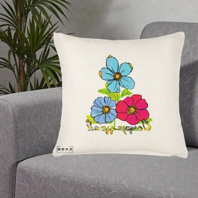 Perna Decorativa Trei Flori Grafice Pop Art, 40x40 cm, Crem Reliefat, Husa Detasabila, Perna Inclusa, BEKZ®