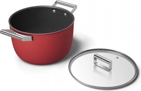 Oala cu capac SMEG CKFC2611RDM, 7,7 l, Ø26 cm, Acoperire cu teflon, Pana la 250°C, Inductie, Rosu