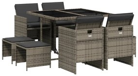 3210596 vidaXL Set mobilier grădină cu perne, 9 piese, gri, poliratan