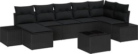 vidaXL Set de canapele pentru grădină cu pernă 8 pcs Negru poliratan