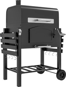 Outsunny Charcoal BBQ Grill and Smoker Combo w/ Adjustable Height, Folding Shelves, Thermometer, and Wheels | Aosom Romania
