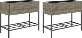 vidaXL Jardiniere de grădină cu raft 2 buc. gri 90x40x75cm poliratan