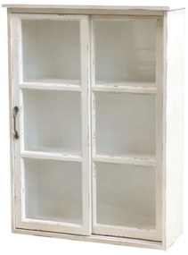 Dulap de perete shabby chic, alb antichizat, cu uși glisante din sticlă