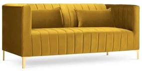 Canapea 2 locuri Annite cu tapiterie din catifea, picioare din metal auriu, galben