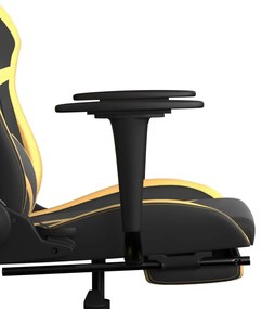 Scaun de gaming cu masaj suport picioare negru auriu piele eco 1, Negru si auriu, Cu suport de picioare