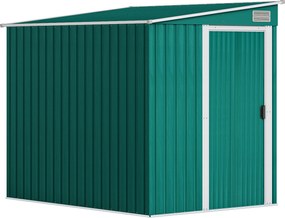 Outsunny Magazie Grădină din Oțel, Ușă Glisantă, pentru Căsuță de Unelte, Căsuță de Grădină, 154x206.5x160/181 cm, Albă | Aosom Romania