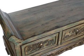 Banchetă orientală sculptată din lemn de ulm, finisaj antichizat multicolor, 4 sertare, 179 x 43 x 58 cm, „Ming"