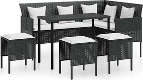 vidaXL Set canapele grădină forma L cu perne 5 piese negru poliratan