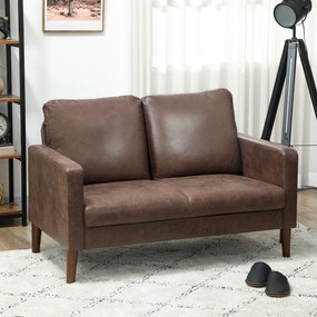 HOMCOM Divan cu 2 Locuri în Material Textil Efect Piele și Picioare din Lemn Maro | Aosom Romania