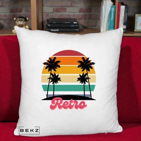 Perna Decorativa Retro Sunset Palmieri, 40x40 cm, Alb Pufos, Husa Detasabila, Perna Inclusa, BEKZ®