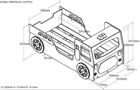 Set CARBED format din Pat copiiul NEW FIRE TRUCK și SALTEA PAT COPIIua asortată.