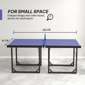 Masa de Ping Pong Pliabila, Multifuncitonala, cu Plasa din Otel si MDF, 182x91x76cm - Albastru HOMCOM | Aosom Romania