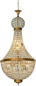 Candelabru din metal, auriu, în stil Empire, cu glob și cristale din sticlă și 8 becuri, 110 x 50 cm, „Bombay”