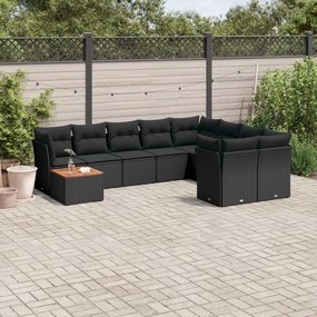 3256153 vidaXL Set canapele de grădină cu perne, 10 piese, negru, poliratan