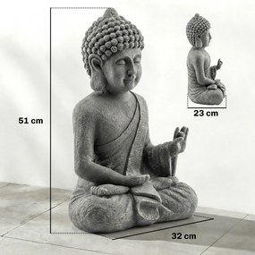 Outsunny Statuie de Grădină, Sculptură Buddha Șezând din Oxid de Magneziu, Decorațiune Spirituală 32 x 23 x 51 cm, Gri Închis | Aosom Romania
