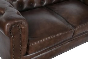 Canapea vintage 2 locuri din piele naturală maro închis, „Chesterfield"