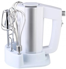 Mixer de mana Rosberg R51110KB, 300 W, 5 viteze + Turbo, Suport accesorii, Alb/Argintiu