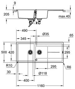 GROHE 31643AP0 - Chiuvetă compozită K400 1160 × 500 mm piatră/negru
