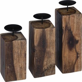 vidaXL Suport pentru lumânări 3 pcs natural Lemn masiv recuperat