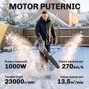 Outsunny Suflător cu Baterie 36V, Suflător de Frunze cu 2 Baterii 4Ah, Motor Brushless 1000W, 3 Niveluri de Viteză 270 km/h, Turbo Boost, Încărcător, Ușor, pentru Grădină, Frunze, Zăpadă, Praf | Aosom Romania
