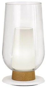 Veioza, Lampa de masa design modern Nora alb/ lemn