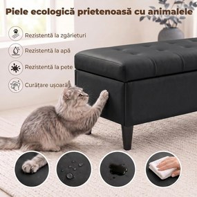 HOMCOM Bancă cu depozitare 136 L, taburet cu ladă 110x41x42 cm, piele ecologică pet-friendly, negru | Aosom Romania