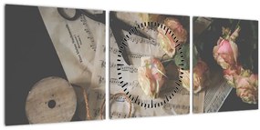 Tablou cu note muzicale și trandafiri (cu ceas) (90x30 cm)