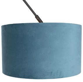 Lampă suspendată neagră cu abajur din catifea albastră cu auriu 35 cm - Blitz