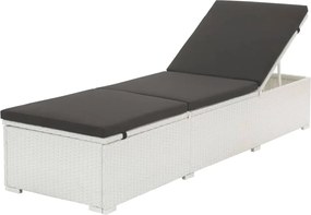 vidaXL Șezlong de plajă cu pernă, alb, poliratan