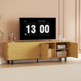 HOMCOM Comodă TV 180 cm, pentru televizoare de 208,3 cm, cu 4 uși cu deschidere prin apăsare 180x35x55,5cm lemn natural | Aosom Romania