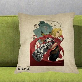 Perna Personalizata Fullmetal Alchemist Brotherhood Edward si Al Poster, 40x40 cm, Crem, Husa Detasabila, Perna Inclusa, BEKZ®