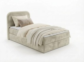 Pat tapițat boxspring FORENA 90x200 cm crem Saltea: Saltea cu arcuri Bonell