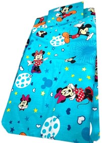 Lenjerie de pat 3 piese cu cearceaf plapumioara si pernuta slim 120x60 cm Mickey turquise