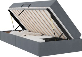 vidaXL Pat cu saltea și spațiu de depozitare Gri închis 90 x 190 cm