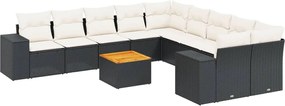 vidaXL Set canapele de grădină cu perne, 11 piese, negru, poliratan