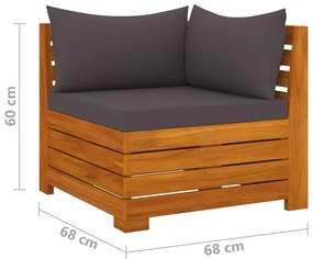 Set mobilier gradina cu perne, 10 piese, lemn masiv de acacia Morke gra, 5x colt + 3x mijloc + suport pentru picioare + masa, 1