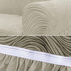Set 2 Huse elastice pentru fotolii, cu volanas si model Jacquard Bej deschis in dungi