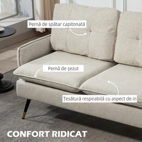 HOMCOM Divano 2 Posti in Tessuto Effetto Lino con Braccioli e Cuscini Imbottiti, Divanetto 2 Posti Moderno con Gambe in Acciaio, per Ufficio, Soggiorno, Salotto e Camera da Letto, 139x68x80 cm, Crema | Aosom Romania