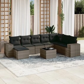 vidaXL Set canapele de grădină, 9 piese, cu perne, gri, poliratan