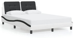 3214116 vidaXL Cadru de pat cu LED, alb și negru, 140x200 cm, piele ecologică