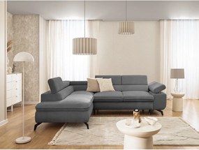 Colțar gri cu tapițerie din chenille (cu colț pe partea stângă/în formă de ”L”) Marbeya – Ropez