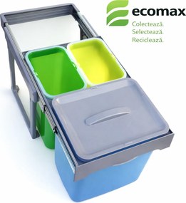 Cos gunoi incorporabil Ecomax Ekko Easy 40, cu extragere totala, colectare selectiva, 1 x 16 l + 2 x 8 l Polipropilena cu fibra de sticla, L:339 mm;